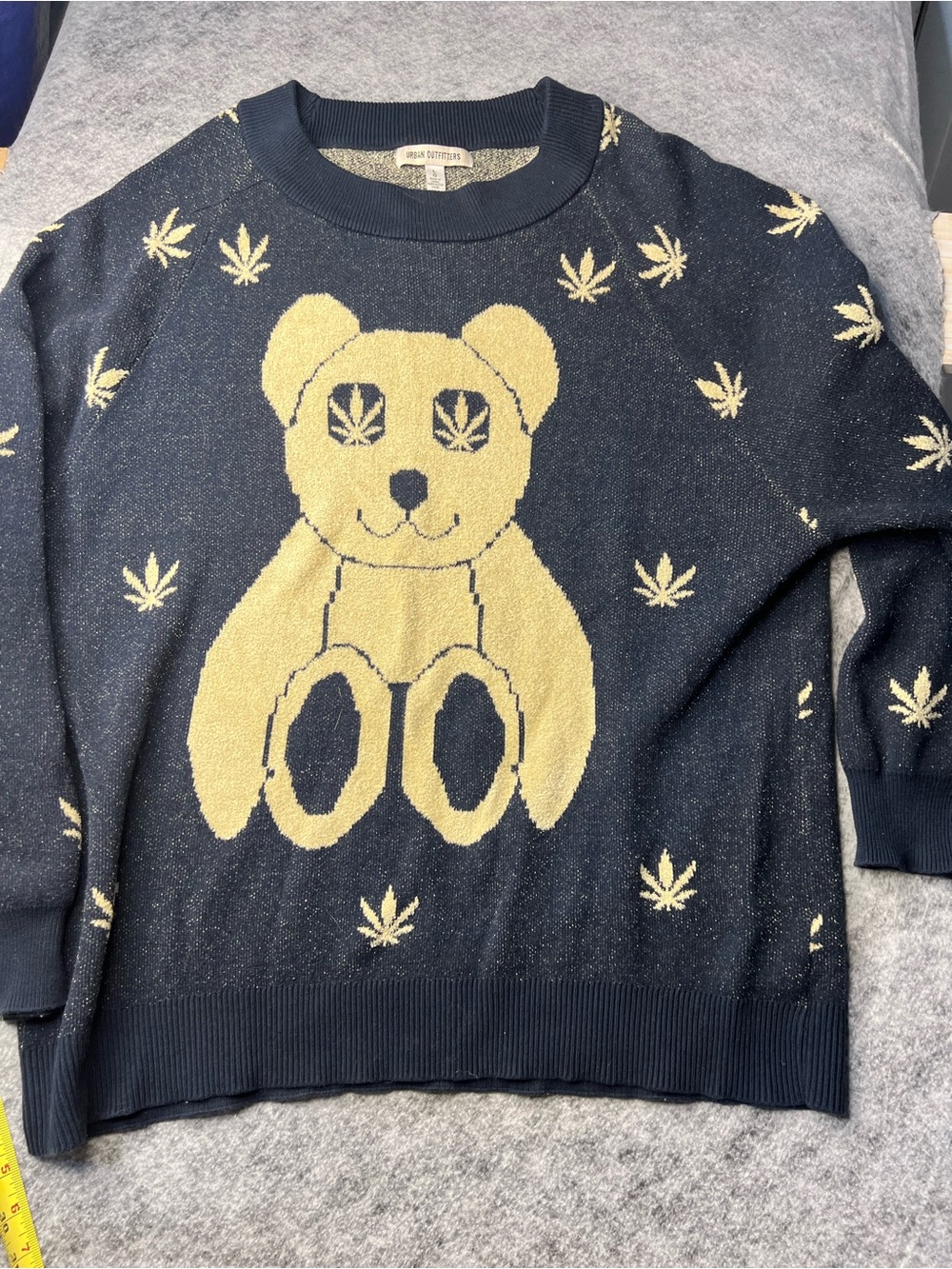 Urban Outfitters Navy Sweater with Gold Teddy Motif